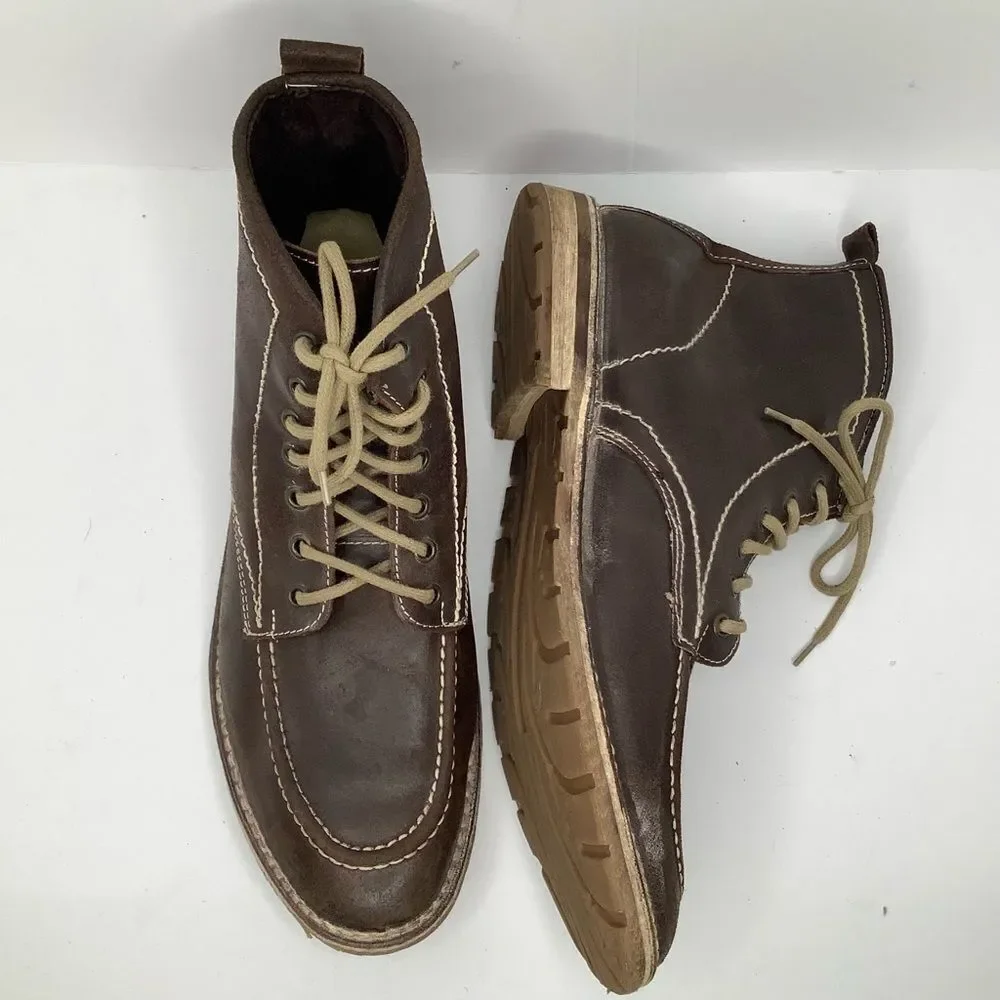Mark Nason High Hill Brown Leather Lace Up Men's Ankle BootsSz 11.5 Academia